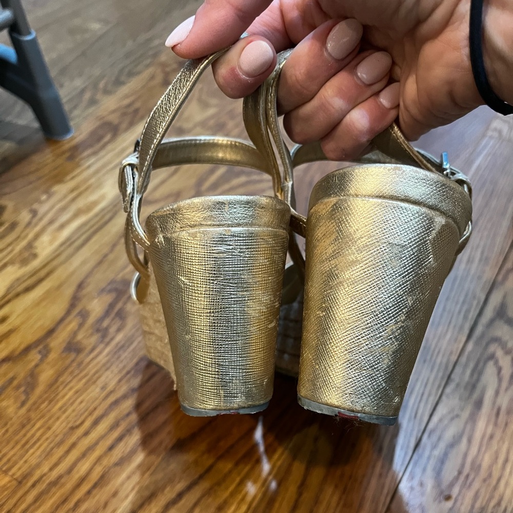 Prada Linea Rosa Gold Metallic Platform Wedges Sa… - image 4